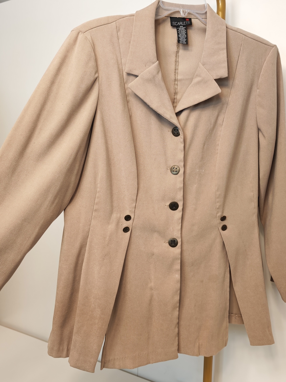 Scarlett Womens Tan Blazer Coat Button Front Structured Jacket 18W